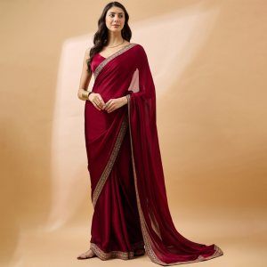 Embroidered Satin Saree